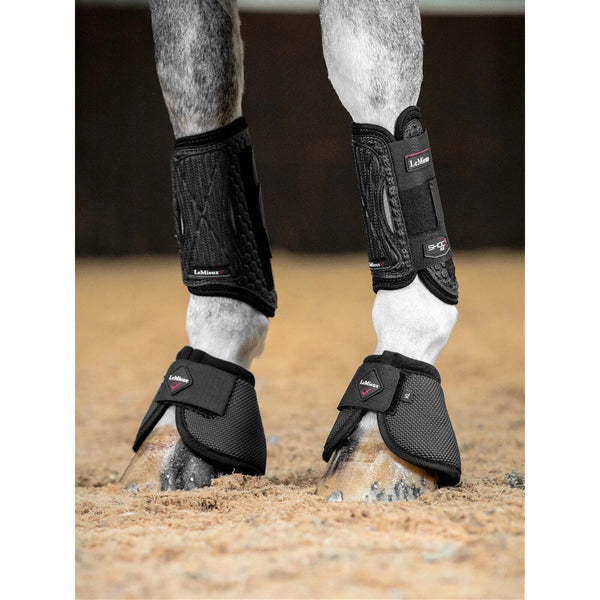 LeMieux Fleece Wrapround Over Reach Boots For Horses - Black/White/Natural, Leather Reinforced
