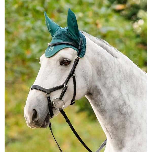 Horseware Ear Net Fly Veil Cotton Crochet Stretch Bonnet Ears DynastyGreen Horse