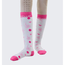 Horseware Kids Children's Riding Socks Girls Pink Floral Moisture Wicking Small