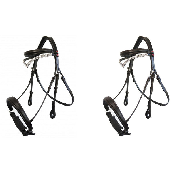 Whitaker Lynton Snaffle Bridle Diamante/Plain Browband Pony/Cob/Full Black/Brown