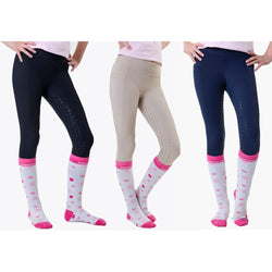 Horseware Kids Riding Tights Pull On Stretchy Comfortable Silicone FullSeat Grip
