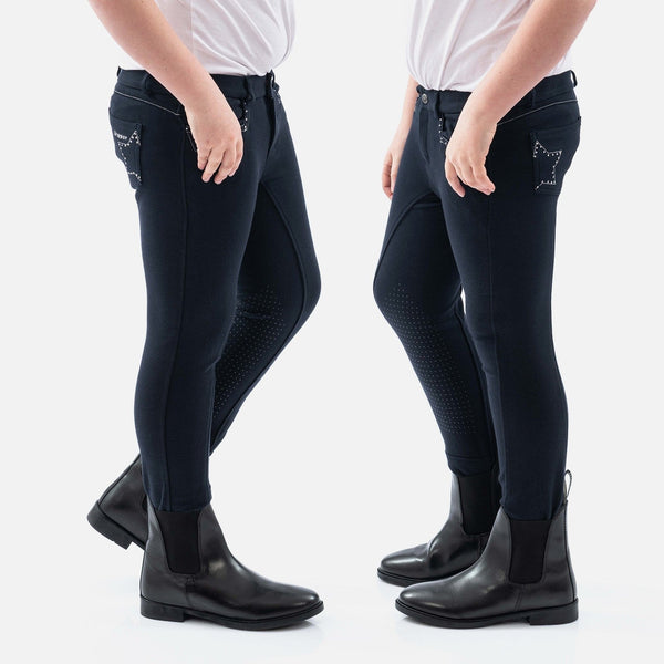 Whitaker Birtle Diamante Sparkle Young Rider Kids Youth Breeches Navy/White 7-14