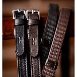 Horseware Jumper Reins with Stoppers Leather and Half Rubber Grip Continental Rein