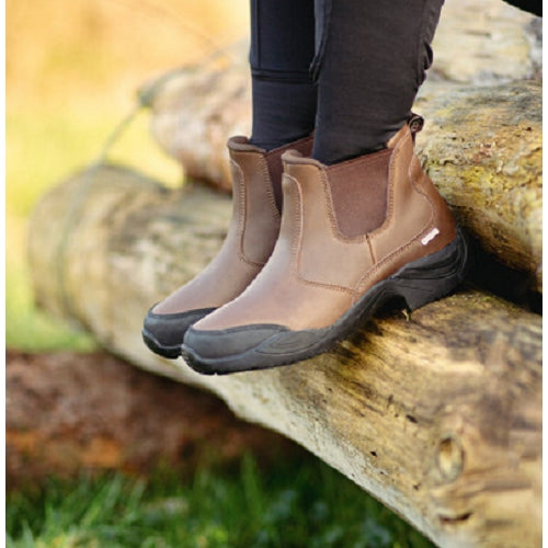 Hy Equestrian Crowden Comfort Waterproof Pull On Jodphur/Walking Boot Brown 3-9