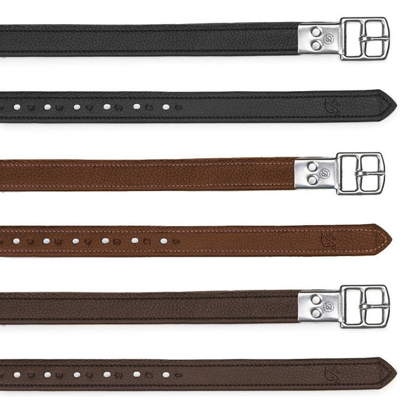 Bates Stirrup Leathers Slim Line Non Stretch Brown Havana Black 110cm - 175cm