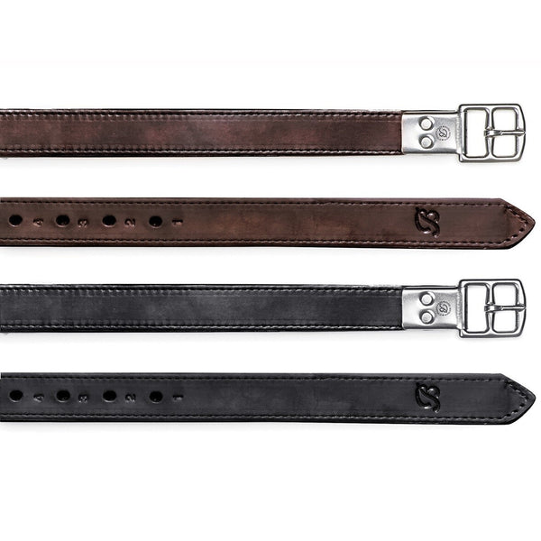 Bates Heritage Stirrup Leathers Non Stretch Slim Line Brown Black 110cm - 160cm