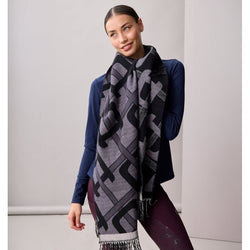 Horseware AA Monogram Scarf Winter Woolen Mix Soft Jacquard Knit Fringed Shawl