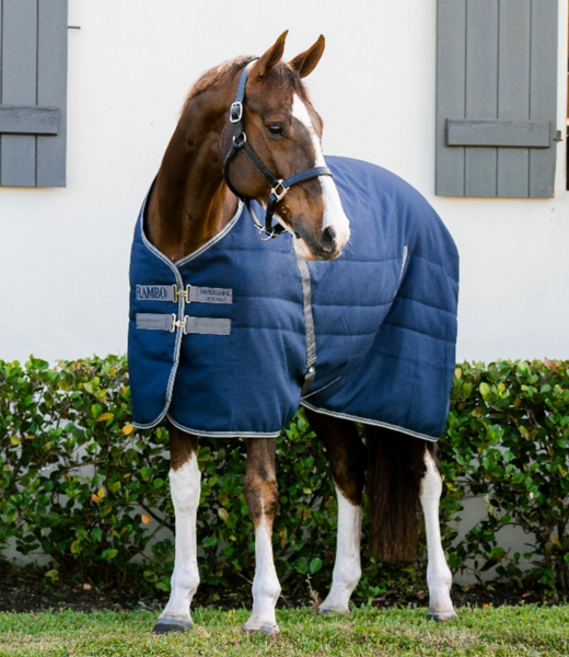 Horseware Rambo Stable Rug Microfibre Lite Weight 100g Navy/Black/Grey 5'6'-7'3'
