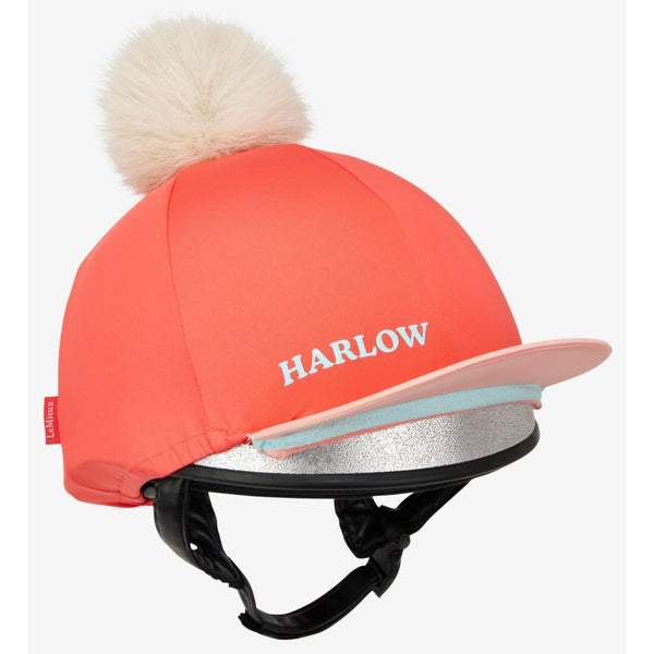LeMieux Harlow Hat Silk Kids Lycra XC Skull Cap Cover with Pom Pom  Coral Crush