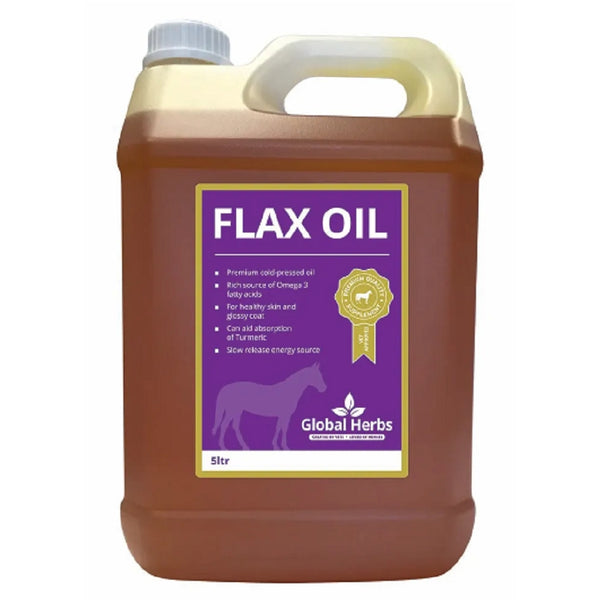 Global Herbs Flax Oil Omega 3 6 9 Skin and Coat Joint Immunity Horse Supplement 5L