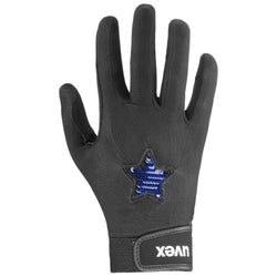 Uvex Glamstar Kids Childs 4D Stretch Horse Riding Gloves Sequin Star Black/Blue