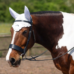 Gallop Classic Crochet Fly Veil With Lycra Stretch Ears Ear Bonnet Hood White