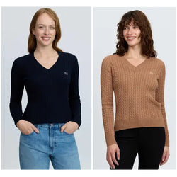 LeMieux Carla Cable V-Neck Knit Jumper Classic Soft Cashmere Blend Ladies UK6-18