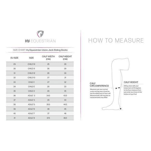 Hy Equestrian Union Jack Riding Boots Leather and Synthetic Black Adults UK 4-8