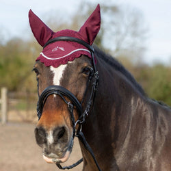 Gallop Classic Crochet Fly Veil With Lycra Stretch Ears Ear Bonnet Hood Burgundy