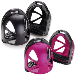Wintec Kids Cage Stirrups Safety Non Slip Capped Childrens Stirrups Black/Pink