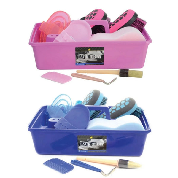Lincoln Complete Horse Grooming Kit Tray Brush Selection Hoof Pick and Sponge Set