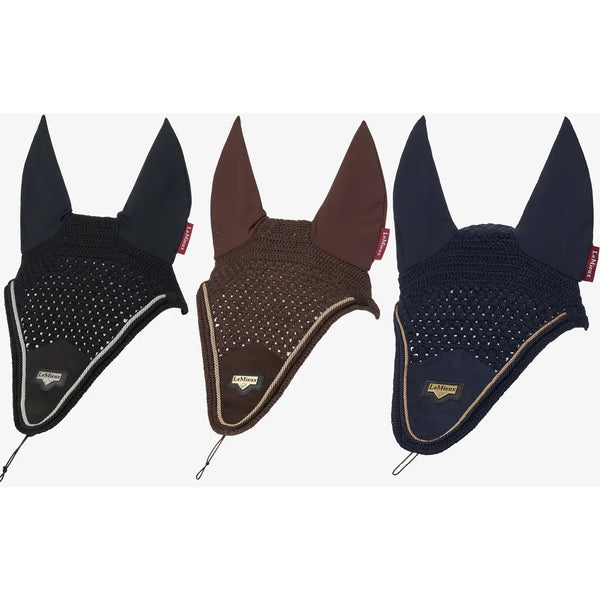 LeMieux Puissance Fly Hood Veil Braided Crochet Ear Net Black/Brown Summer 2025