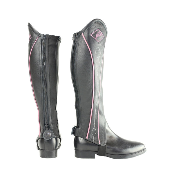 Hy Equestrian Two Tone Leather Gaiters with Elasticated Calf Adults Black/Pink
