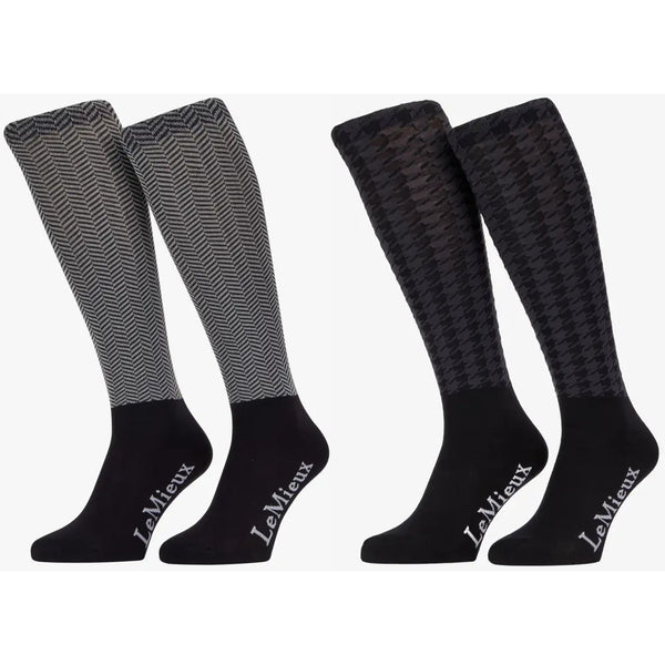 LeMieux Aspen Socks Seamfree Feel Foot Jacquard Knit Houndstooth or Herringbone