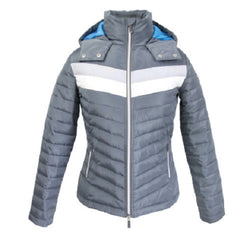 Coldstream Stichill Quilted Coat Ladies Short Warm Grey with White/Blue Medium