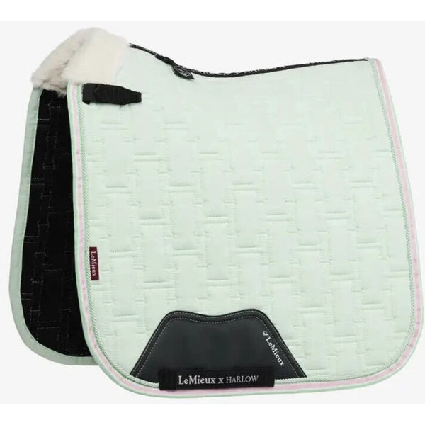LeMieux Harlow Dressage Square Suede Saddlepad Faux Fur Edge Bamboo Softmint Sml