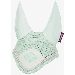 LeMieux Harlow Fly Hood Veil Braided Crochet Suede Ear Net Softmint/Pink S/M