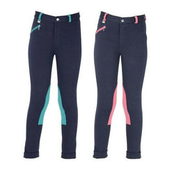 Hy Equestrian Childrens Belton Every Day Durable Jodhpurs Navy/Pink/Teal 18-30'