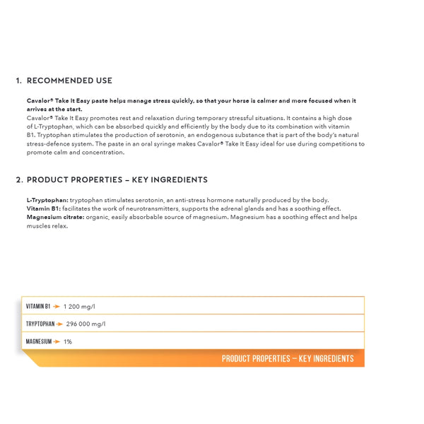 Cavalor Take It Easy Syringes Calmer Reduce Stress Reactions Show Supplement