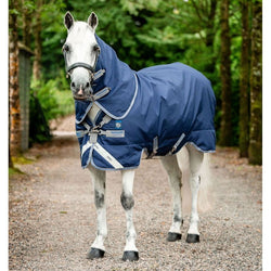 Horseware Rhino Plus Pony Turnout Rug 0g and Hood Lightweight 1000D 3'9'-5'9' Navy