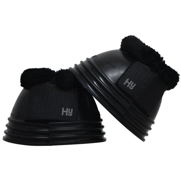 Hy Equestrian Ringed Fleece Topped Over Reach Boots Anti-Rub Black XS/S/M/L/XL