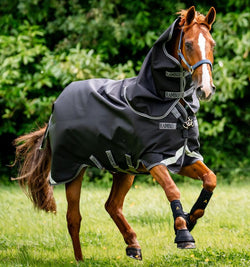 Horseware Rambo 1680D 100g Turnout Rug Plus Hood Lightweight Black Navy 5'6-7'3'