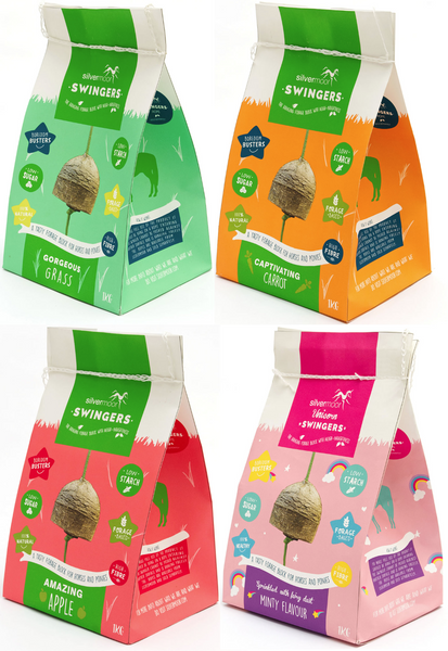 Silvermoor Swingers 100% Natural Hanging Forage Treat Grass Apple Carrot Unicorn