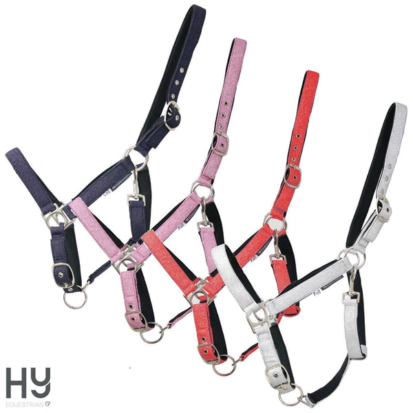 Hy Equestrian Glitzy Headcollar Small Pony Pony Cob Full Navy Red Pink Silver