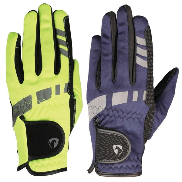 Hy Extreme Reflective SoftShell Riding Gloves Hi-Viz Yellow/Navy S-XL Childrens
