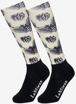 LeMieux Footsie Kids Thin Close Contact Technical Cotton Riding Socks Slimline Kids Pinecones SALE