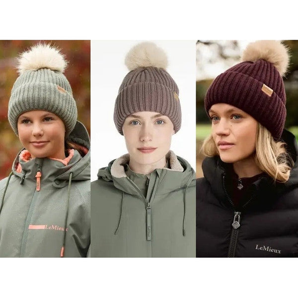 LeMieux Clara Rib Beanie Soft Warm Snuggly Microfleece Knit Pom Pom Winter Hat