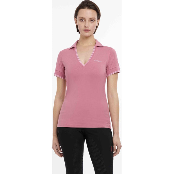 LeMieux Serena Sports Polo Shirt Short Sleeve V Neck Cotton Mesh Stretch Top
