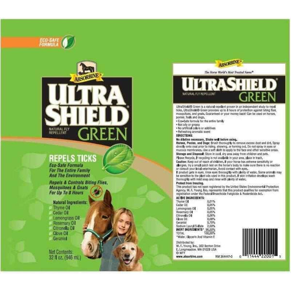 Absorbine Ultrashield Green Natural Gentle Biting Insect Fly Flies Stable Horse