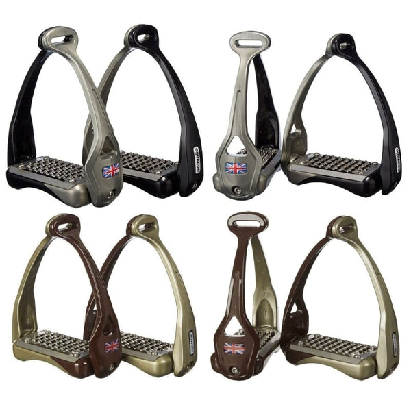Acavallo Opera Titanium Balance Flex Logo Stirrup Irons Stirrups Black and Brown