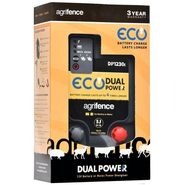 Agrifence Dual Power Eco Energiser DP1230 Electric Fence 5J 12v Battery and Mains