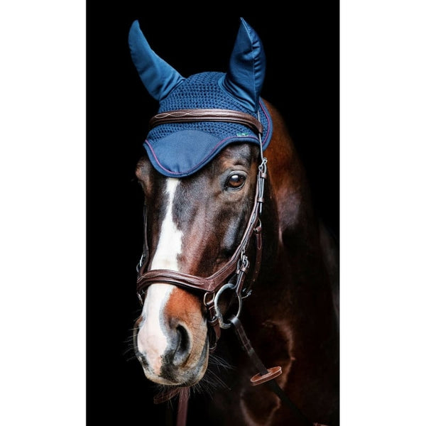 Horseware Rambo Ear Net Fly Veil Bonnet Ears Navy/Burgundy Pony/Cob/Horse