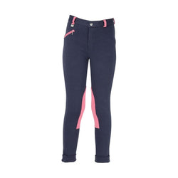 Hy Equestrian Childrens Belton Every Day Durable Jodhpurs Navy/Pink/Teal 18-30'