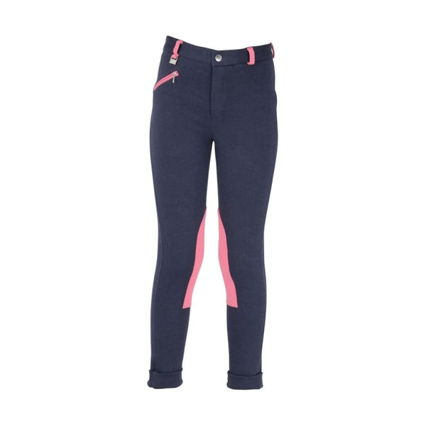 Hy Equestrian Childrens Belton Every Day Durable Jodhpurs Navy/Pink/Teal 18-30'