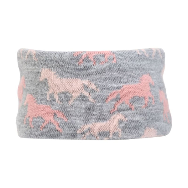 Hy Equestrian Flaine Children's Headband Horse Print Fleece Ear Warmer Grey/Navy