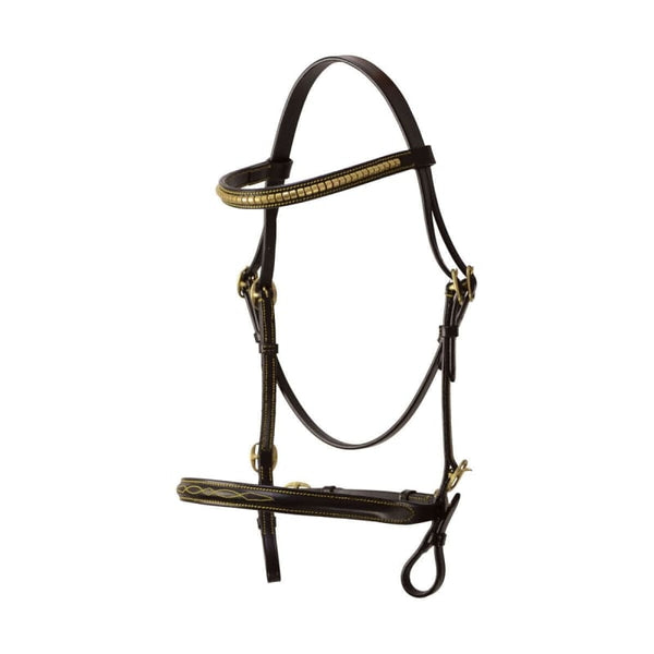 Hy Equestrian In-Hand Bridle With Brass Clencher Browband and Fancy Stitching