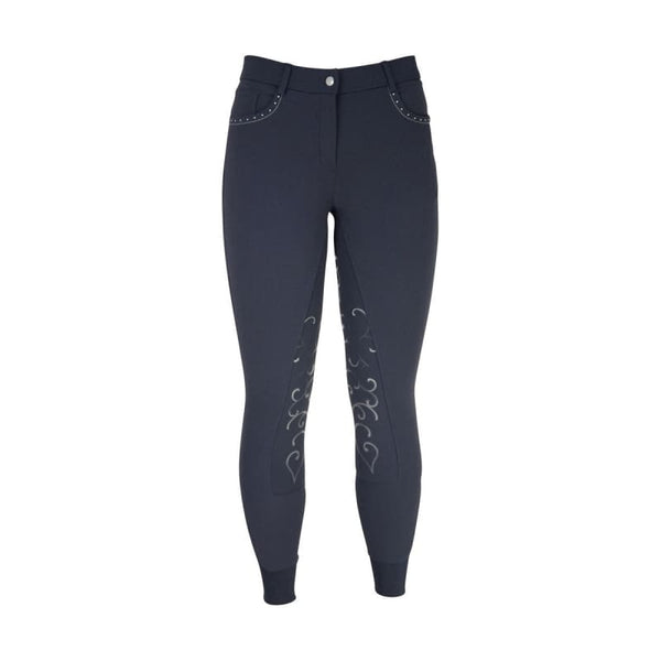 Hy Equestrian Ladies Chester Dazzle Stud Bling Silicon Seat Breeches Navy 24-34