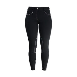 Hy Equestrian Ladies Diamante Contrast Stitch Breeches Black/Berry 24'-30'