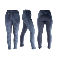 Hy Equestrian Ladies Harby Everyday Plaid Full Seat Jodphurs Navy/Black 24-32'