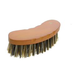 Hy Equestrian Luxury Half Round Brush With Finger Grip Slots Wooden Handle Tan